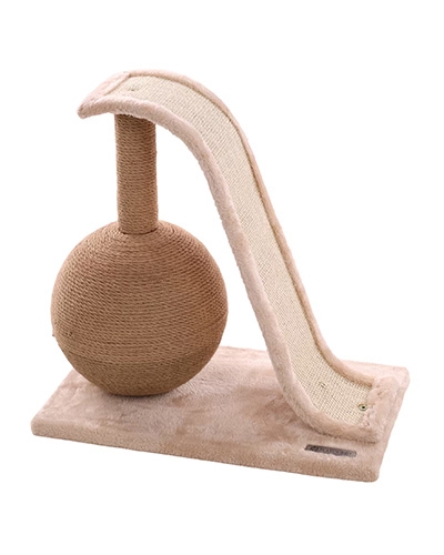 Arbre à chat RINA beige avec boule et toboggan, dimensions 50x30x48 cm.